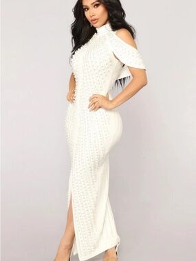 Fashion Nova White Cold-Shoulder Maxi Dress